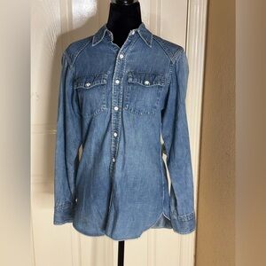 Vintage Dickies Denim Snap Shirt Long Sleeve size medium90s Workwear Embroidered